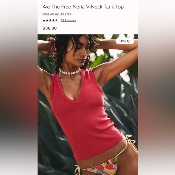NEW- We The Free - Neria Tart Berry V-Neck Tank Top - Picture 5 of 7